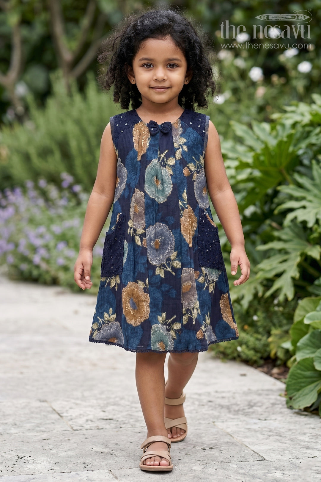 The Nesavu Girls Cotton Frock Girls Frock for Festive Evenings and Special Celebrations Nesavu 22 (4Y) / Blue / Cotton GFC2220B-22 Nesavu Girls Cotton Frock For Festive Evenings And Special Celebrations With Floral Digital Print Design