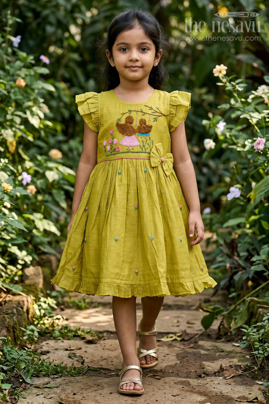The Nesavu Girls Chanderi Frock Girls Frock for Festive Moments and Family Celebrations Nesavu 16 (1Y) / Green / Chanderi GFC2229A-16 Nesavu Girls Chanderi Cotton Frock For Festive Moments And Family Celebrations With Elegant Embroidery