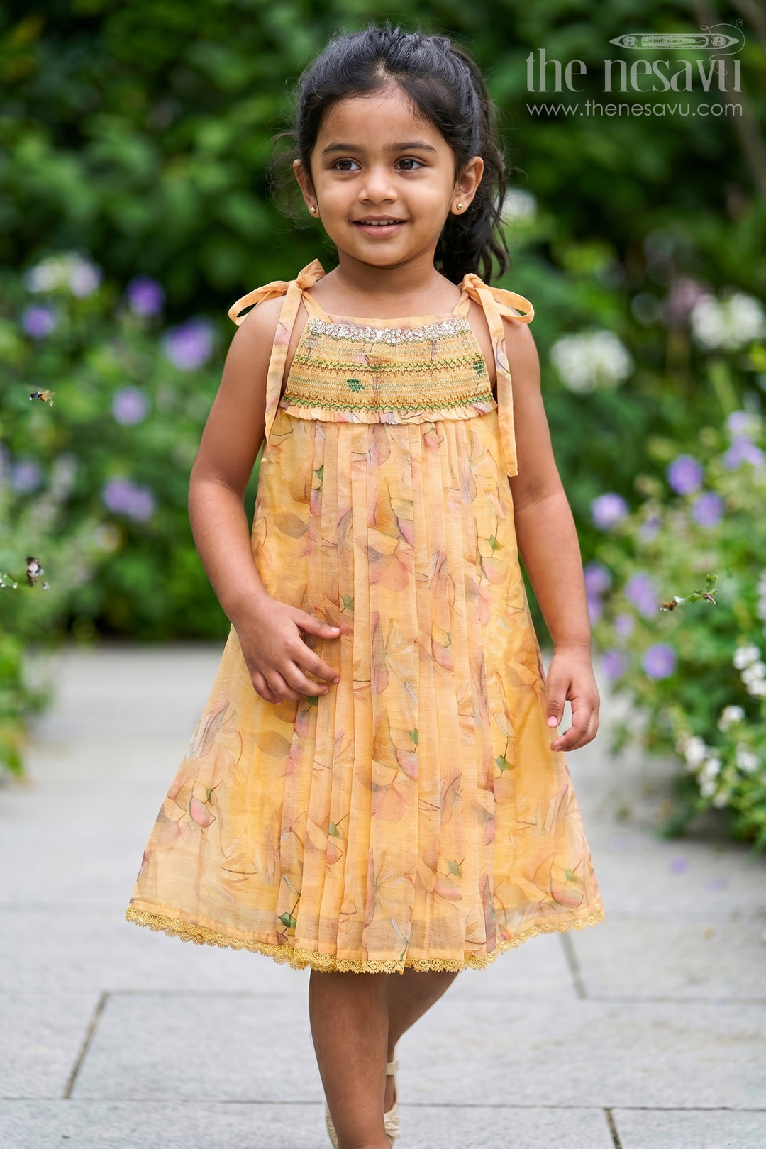The Nesavu Girls Cotton Frock Girls Frock for Festive Outings and Summer Celebrations Nesavu 22 (4Y) / Yellow / Cotton GFC2216B-22 Nesavu Girls Cotton Frock For Festive Outings And Summer Celebrations With Lightweight Digital Print Design