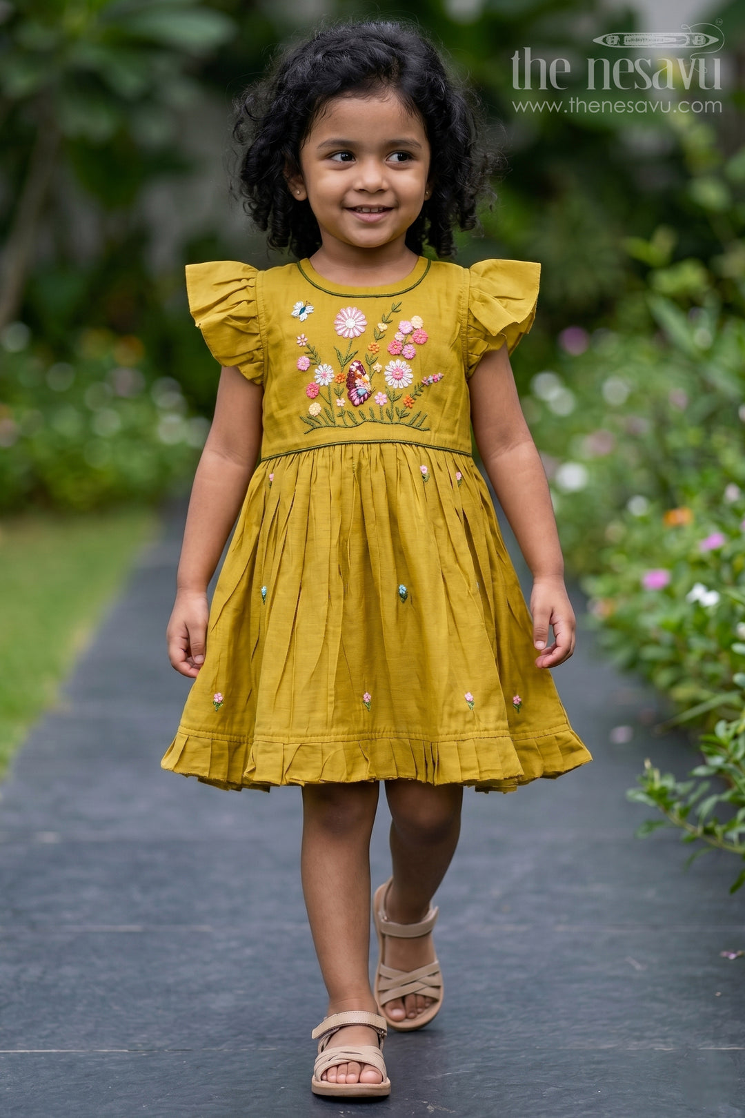 The Nesavu Girls Chanderi Frock Girls Frock for Traditional Gatherings and Festive Celebrations Nesavu 16 (1Y) / Green / Chanderi GFC2228A-16 Nesavu Girls Chanderi Cotton Frock For Traditional Gatherings And Festive Celebrations With Embroidery