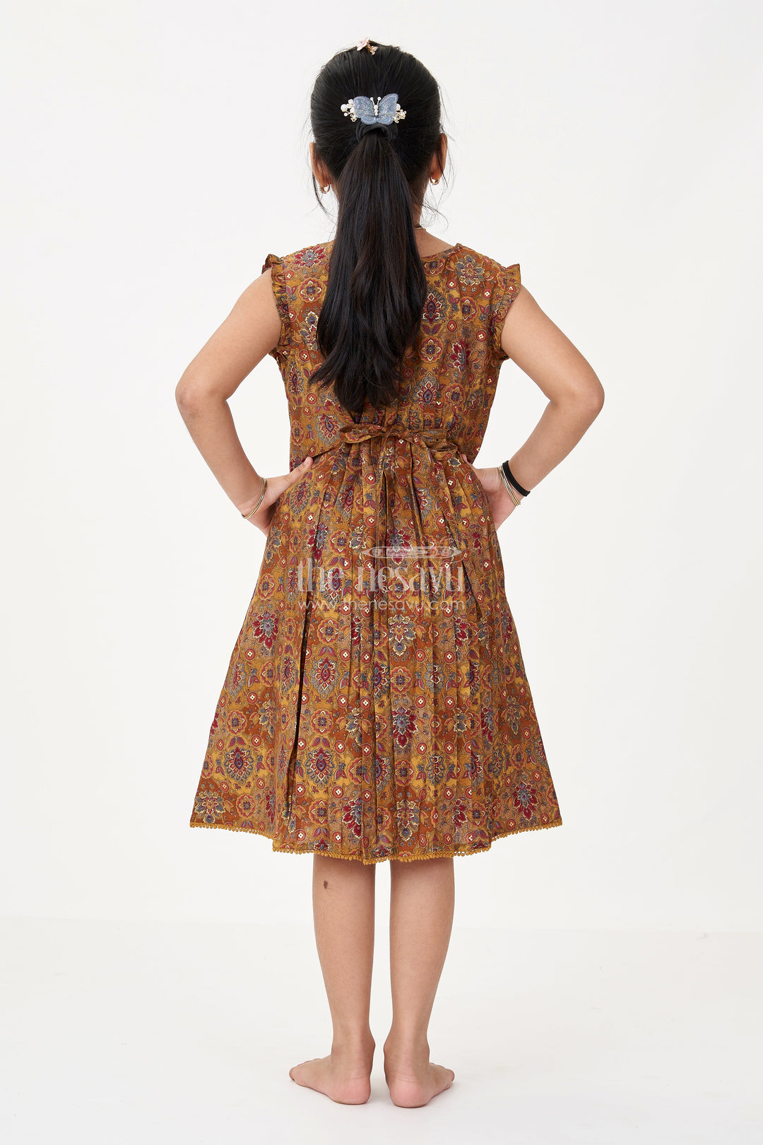 The Nesavu Girls Cotton Frock Girls Frock in Cotton with Vintage Floral Patterns and Pleated Detailing for an Elegant Look Nesavu Girls Frock Cotton Vintage Floral Prints Elegant Pleated Detailing | The Nesavu