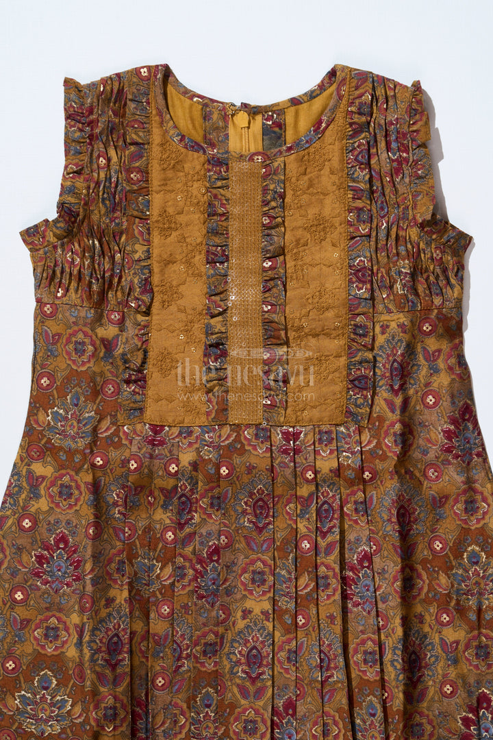 The Nesavu Girls Cotton Frock Girls Frock in Cotton with Vintage Floral Patterns and Pleated Detailing for an Elegant Look Nesavu Nesavu Girls Frock Cotton Vintage Floral Prints Elegant Pleated Detailing