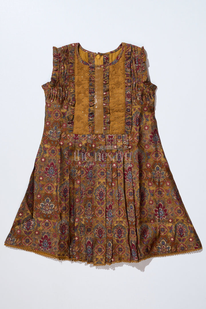 The Nesavu Girls Cotton Frock Girls Frock in Cotton with Vintage Floral Patterns and Pleated Detailing for an Elegant Look Nesavu Nesavu Girls Frock Cotton Vintage Floral Prints Elegant Pleated Detailing