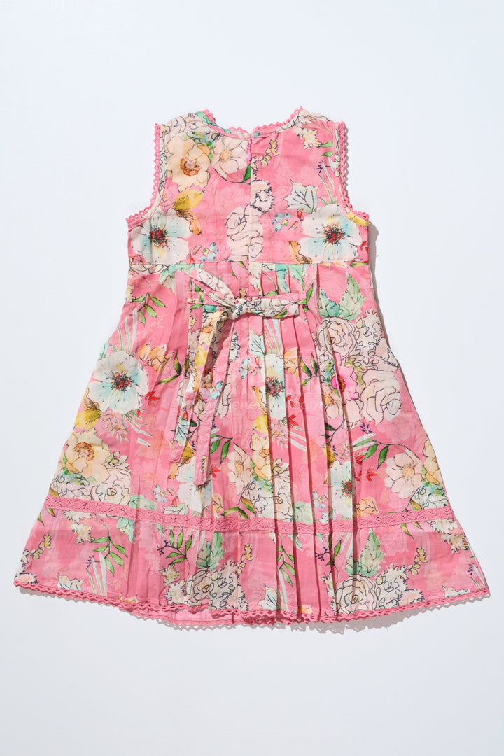 The Nesavu Girls Cotton Frock Girls Frock with Flowers in Soft Cotton Featuring Delicate Smocking and Pleated Detailing Nesavu Nesavu Girls Frock Flowers Soft Cotton Smocking Elegant Pleats