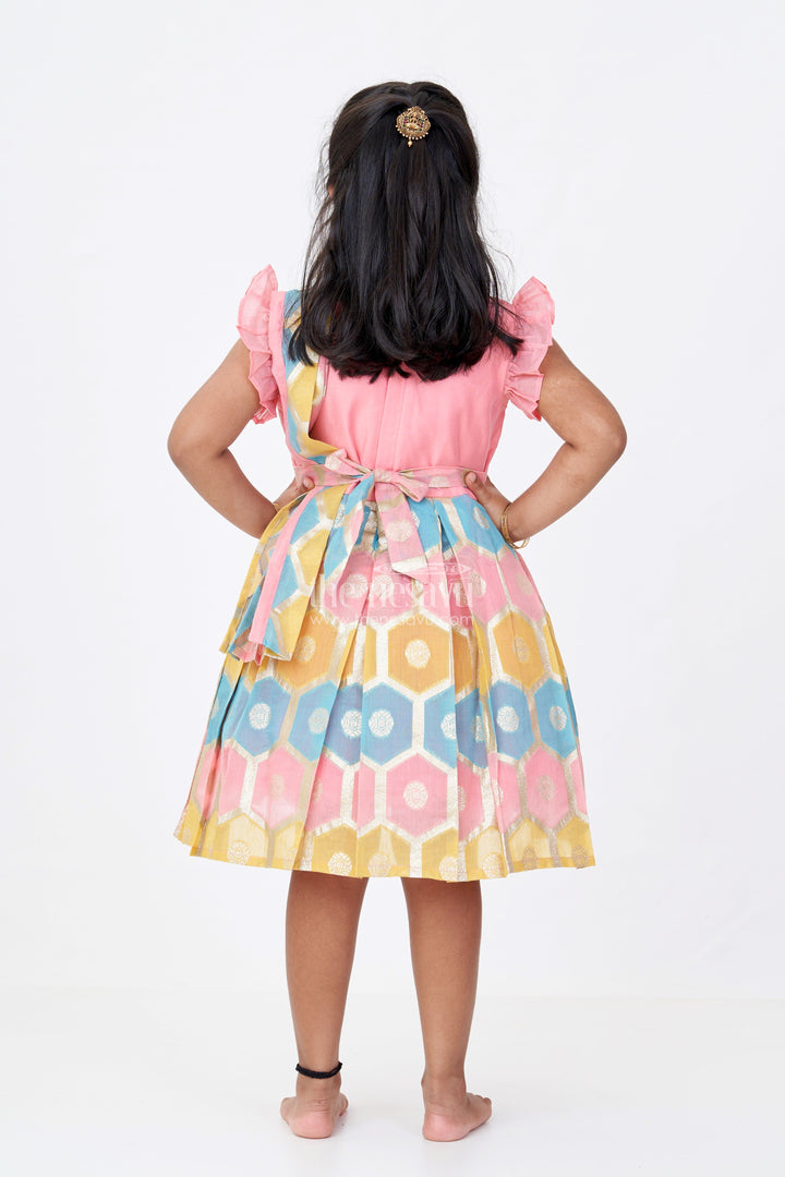 The Nesavu Silk Party Frock Girls Frock with Silk Saree Fabric and Embroidery Featuring Pleated Skirt and Ruffle Sleeves Nesavu Nesavu Girls Frock Silk Saree Fabric Embroidery Special Festive Occasions