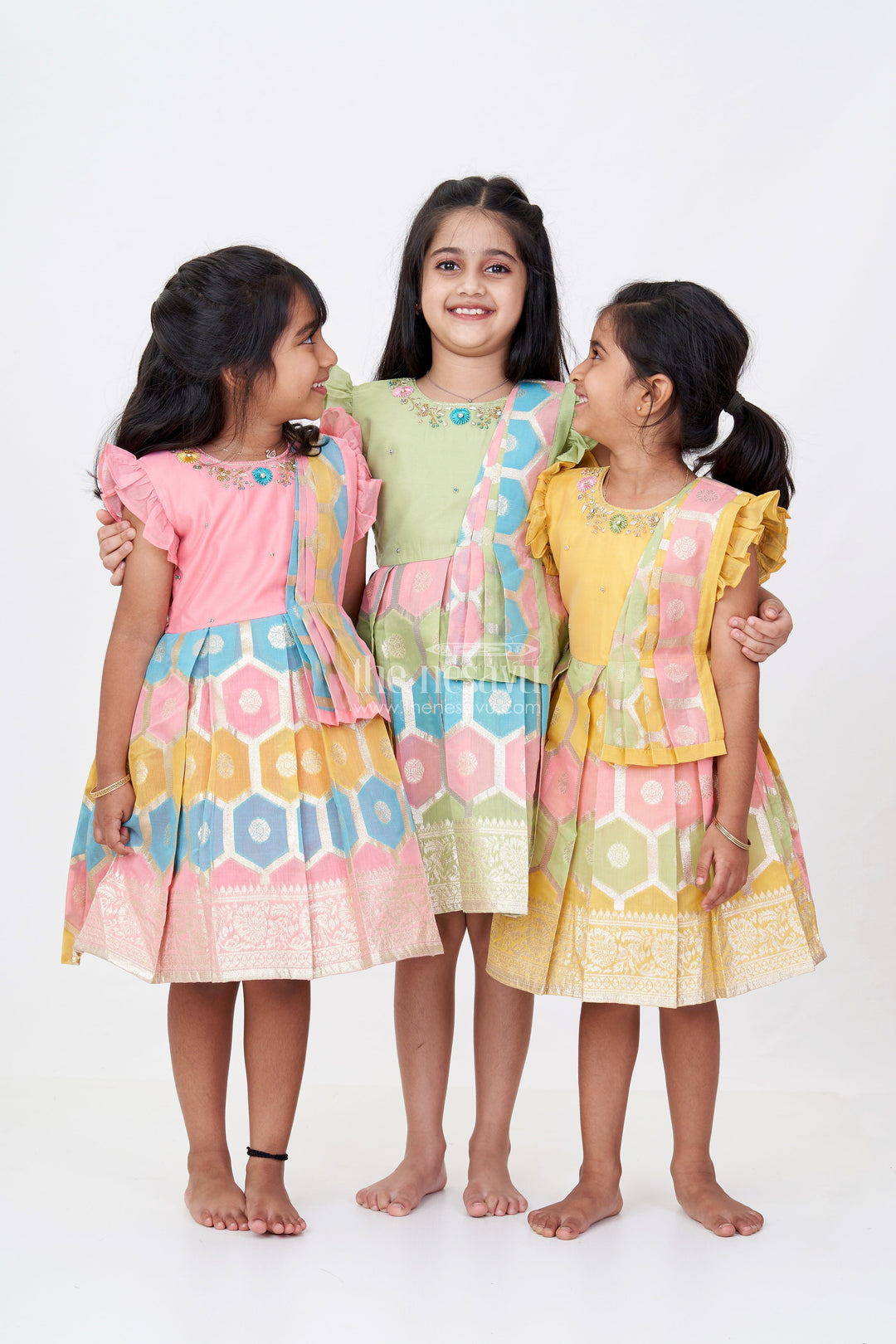 The Nesavu Silk Party Frock Girls Frock with Silk Saree Fabric and Embroidery Featuring Pleated Skirt and Ruffle Sleeves Nesavu Nesavu Girls Frock Silk Saree Fabric Embroidery Special Festive Occasions