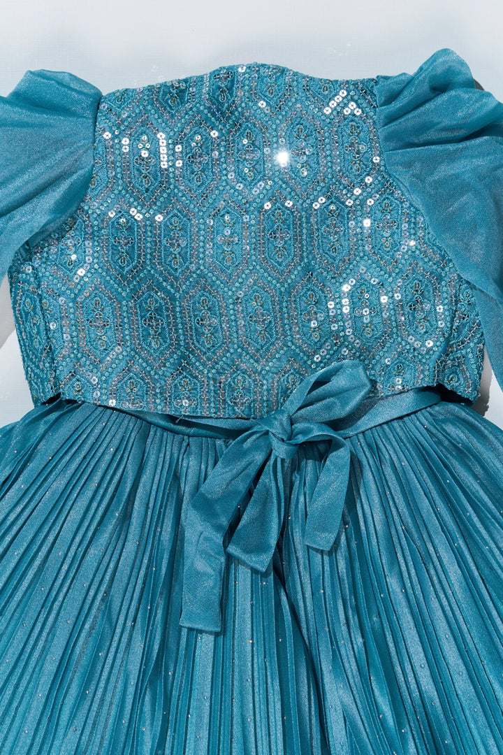 The Nesavu Silk Party Frock Girls Full Frock Dress for Reception with Sequin Jacket and Pleated Flared Skirt for a Grand Look Nesavu Nesavu Girls Full Frock Dress Reception Sequin Jacket Pleated Flared Skirt