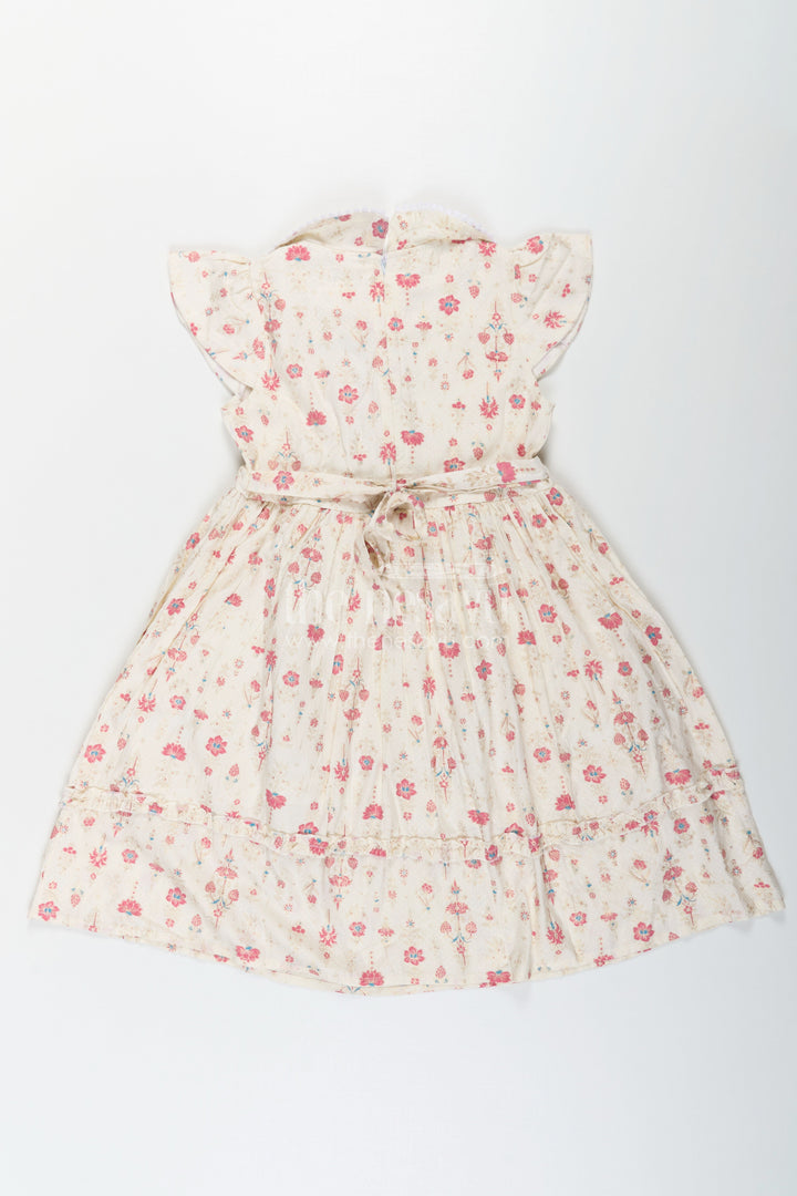 The Nesavu Girls Cotton Frock Girls Full Frock in Cream Rayon with Floral Digital Print and Ruffled Sleeves for Comfortable Wear Nesavu Nesavu Girls Full Frock Cream Rayon Floral Digital Print Flutter Sleeves