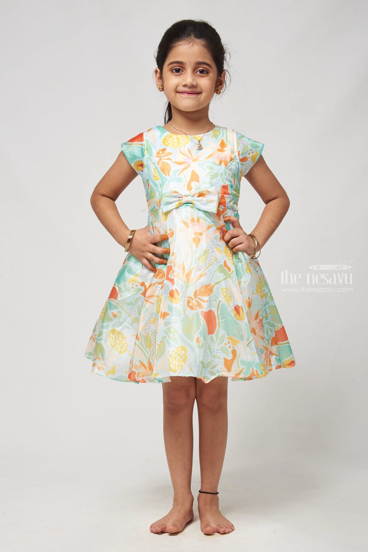 The Nesavu Girls Fancy Frock Girls Georgette Dress Cap Sleeves with Mesh Insert and Zippered Back Nesavu 16 (1Y) / Blue / Organza GFC1125B-16 Elegant Kids Gown: The Perfect Choice For Memorable Birthday Celebrations | The Nesavu