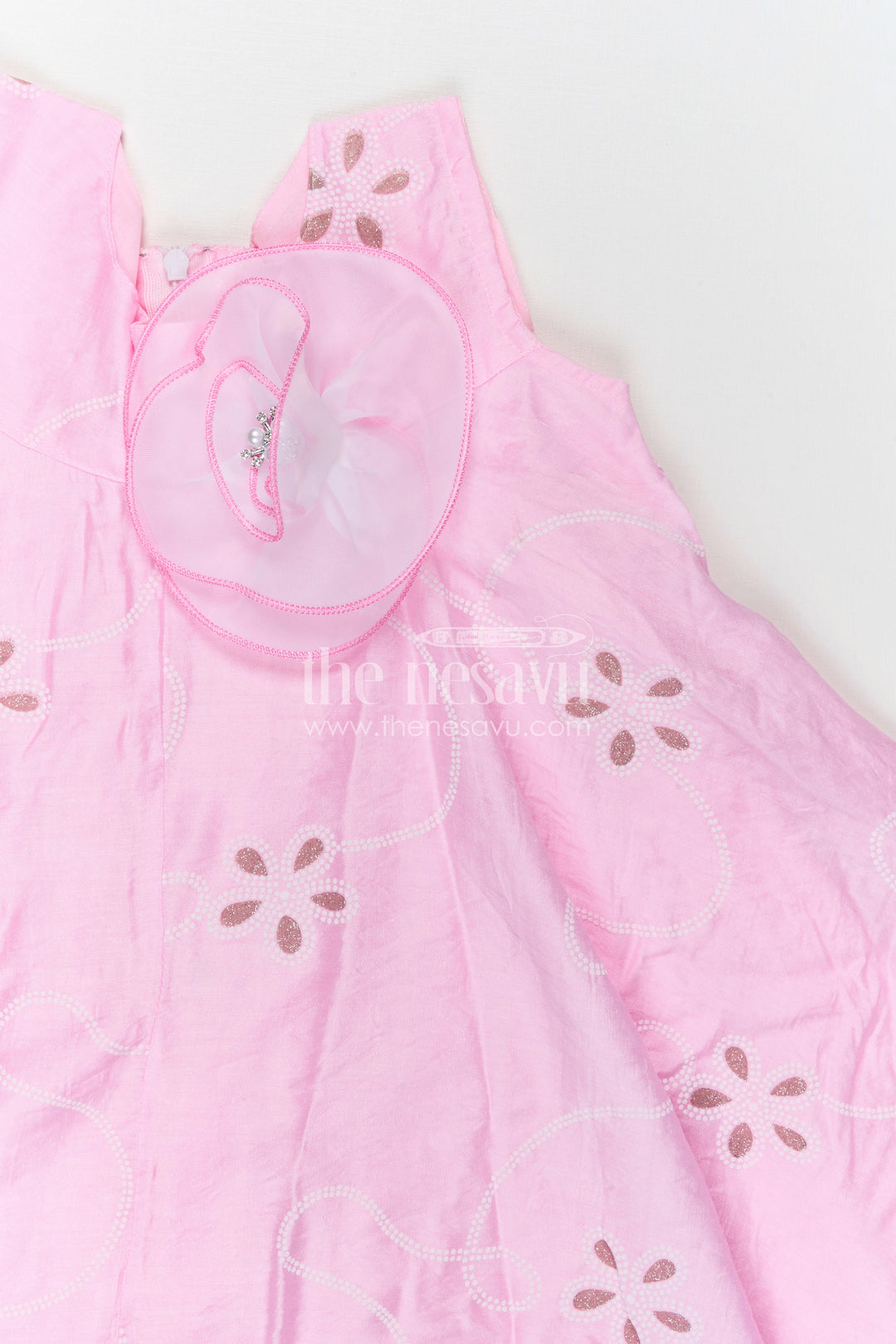 The Nesavu Girls Cotton Frock Girls Georgette Embroidered Frock for Parties and Festive Occasions Nesavu Nesavu girls pink georgette frock with thread embroidery for party wear