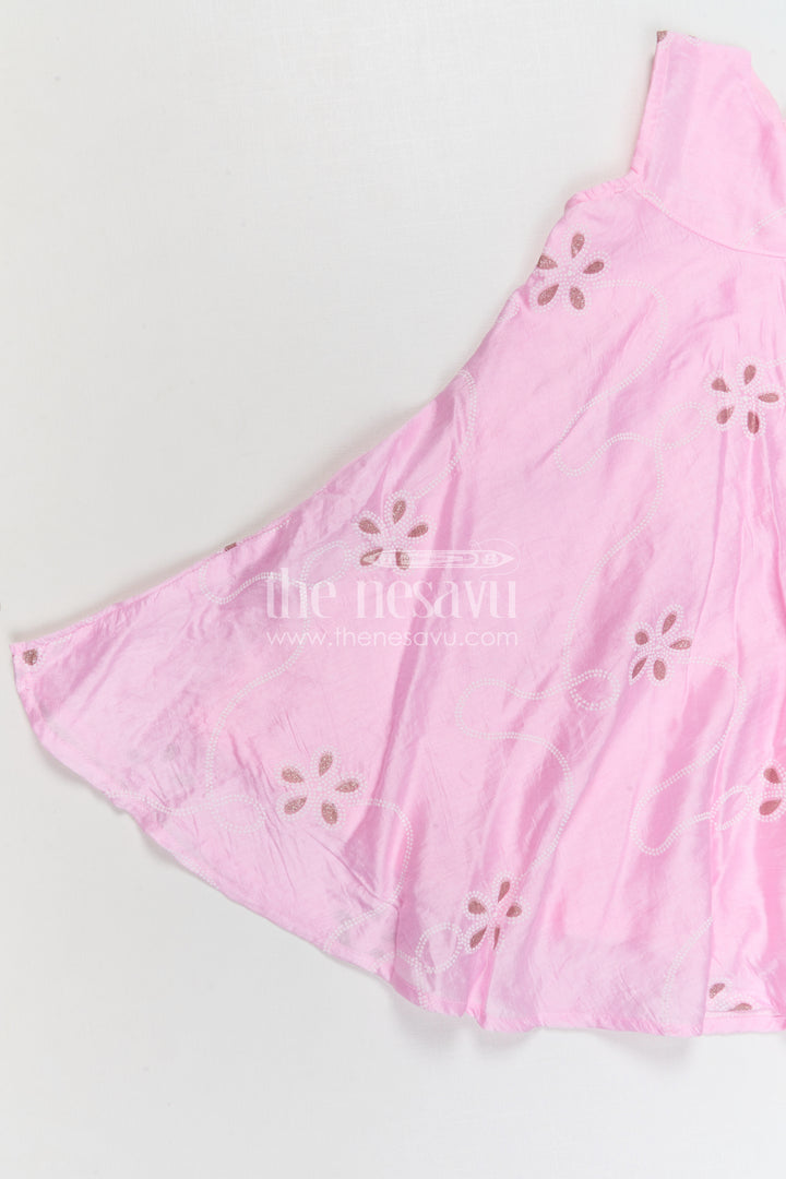 The Nesavu Girls Cotton Frock Girls Georgette Embroidered Frock for Parties and Festive Occasions Nesavu Nesavu girls pink georgette frock with thread embroidery for party wear
