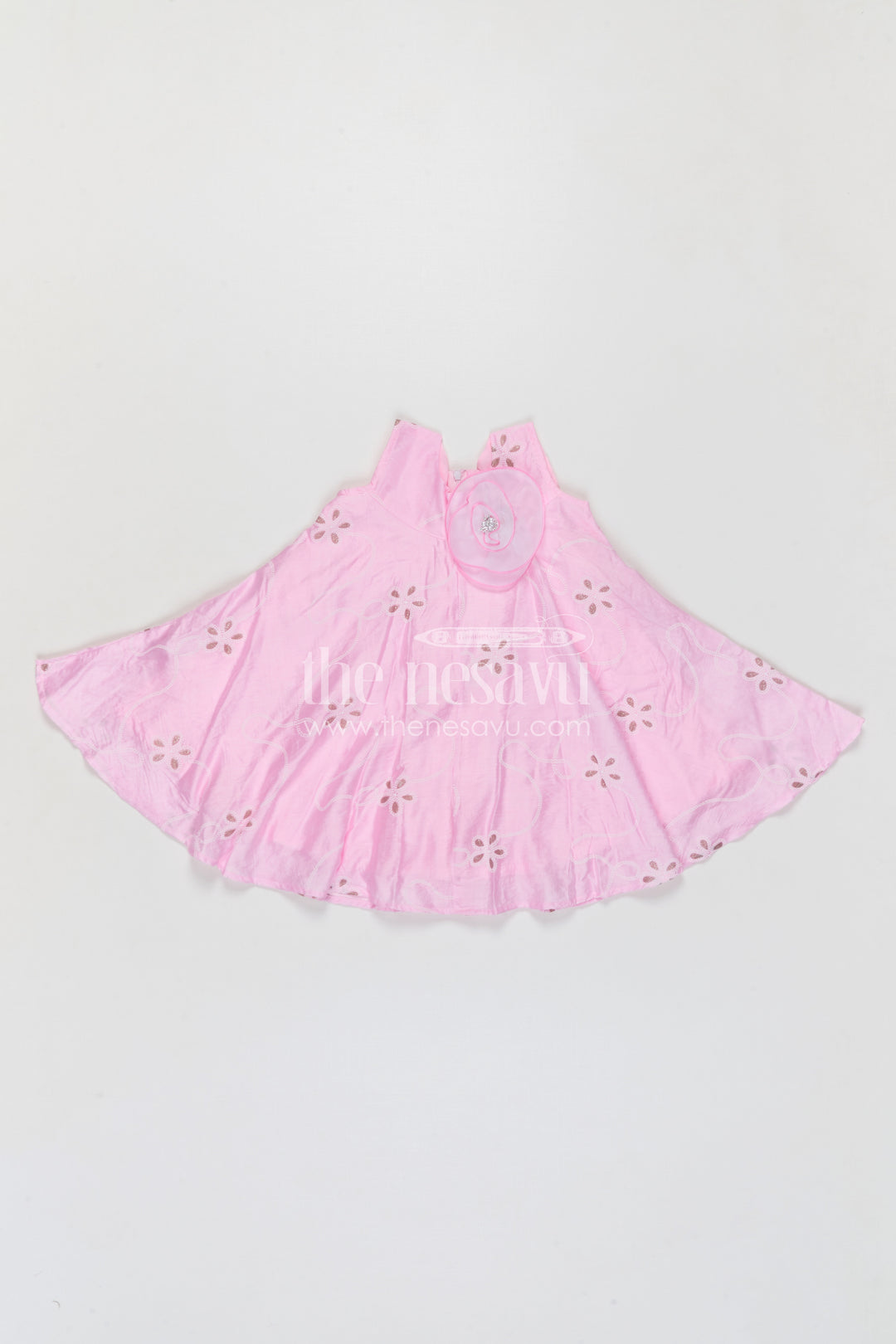 The Nesavu Girls Cotton Frock Girls Georgette Embroidered Frock for Parties and Festive Occasions Nesavu Nesavu girls pink georgette frock with thread embroidery for party wear