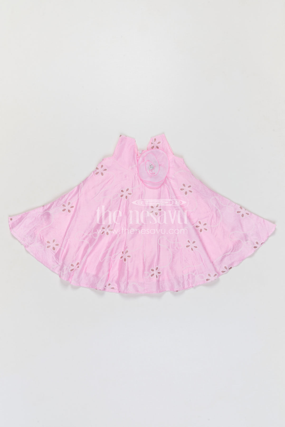 The Nesavu Girls Cotton Frock Girls Georgette Embroidered Frock for Parties and Festive Occasions Nesavu Nesavu girls pink georgette frock with thread embroidery for party wear