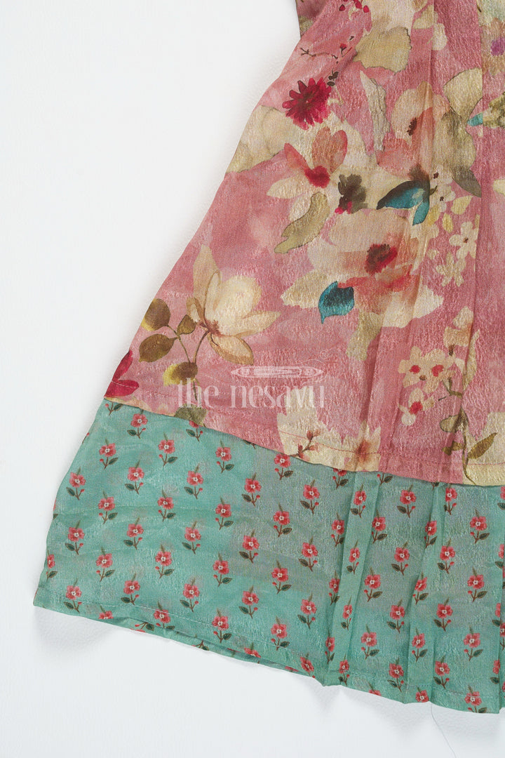 The Nesavu Girls Cotton Frock Girls Georgette Floral Frock with Printed Hem and Sleeveless Style in Vibrant Flower Design Frock Look Nesavu Nesavu Girls Floral Georgette Frock Printed Hemline Stylish flower design frock Silhouette