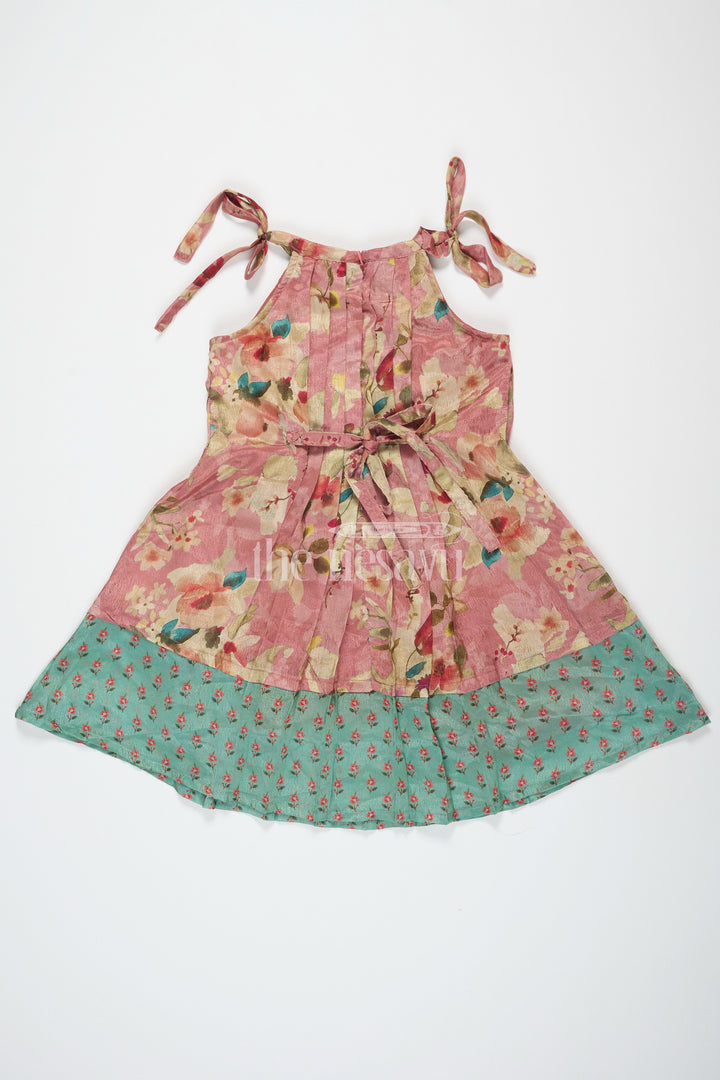 The Nesavu Girls Cotton Frock Girls Georgette Floral Frock with Printed Hem and Sleeveless Style in Vibrant Flower Design Frock Look Nesavu Nesavu Girls Floral Georgette Frock Printed Hemline Stylish flower design frock Silhouette