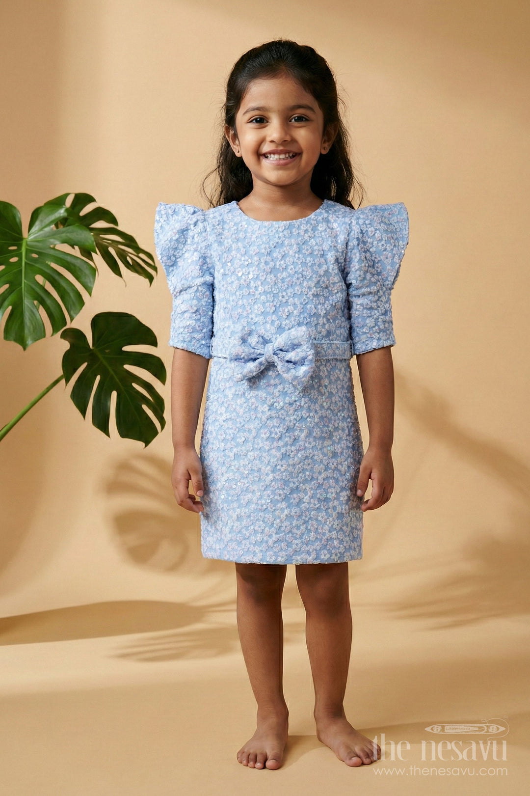 The Nesavu Girls Fancy Party Frock Girls Georgette Frock with Floral Design for Birthdays and Parties Nesavu Nesavu girls georgette party frock floral embossed design birthdays festive occasions