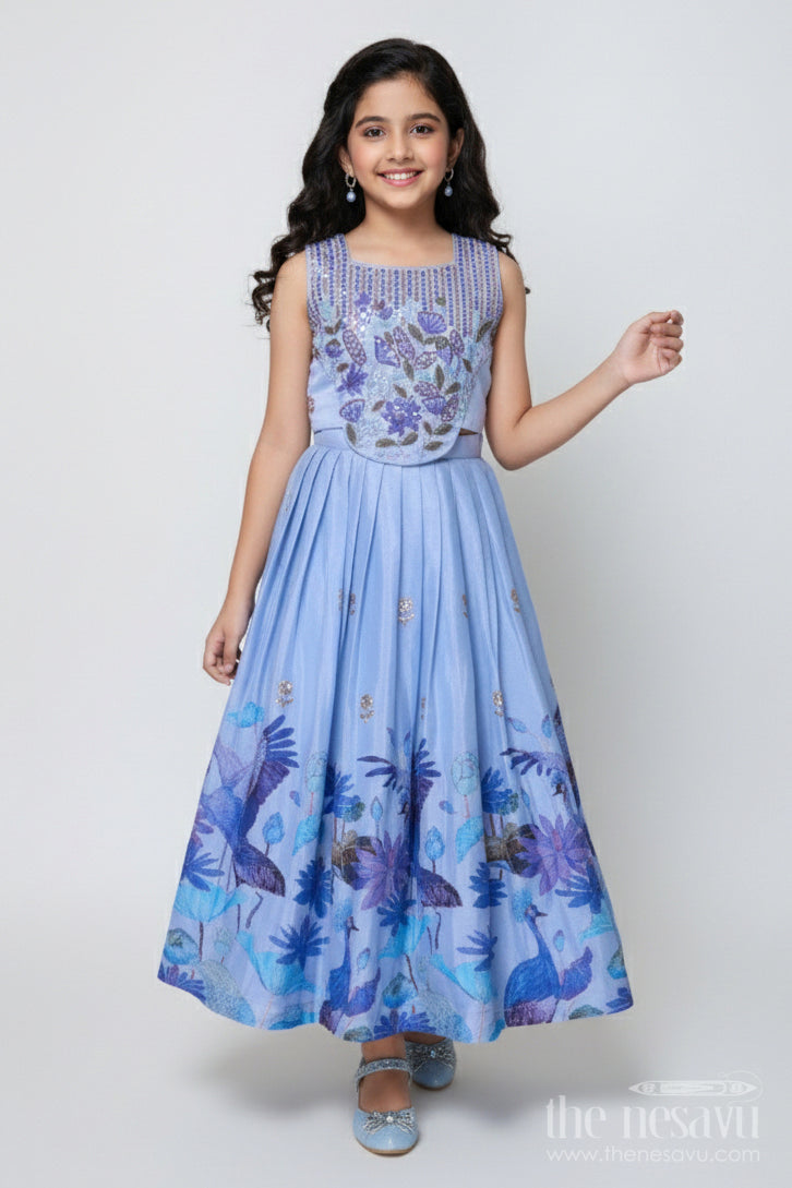 The Nesavu Girls Lehenga Choli Girls Georgette Lehenga Choli with Thread Embroidery for Festive Occasions Nesavu 24 (5Y) / Blue GL725B-24 Nesavu girls lehenga choli georgette thread embroidery festive functions weddings