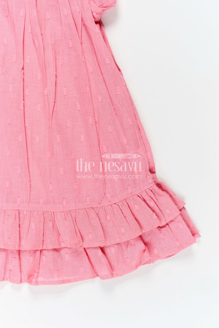 The Nesavu Girls Fancy Frock Girls Georgette Material Frock in Solid Pink with Ruffle Sleeves and Flowy Double-Layered Hem Nesavu Nesavu Pink Georgette Material Frock Ruffle Sleeves Double-Layered Flowy Hem Girls