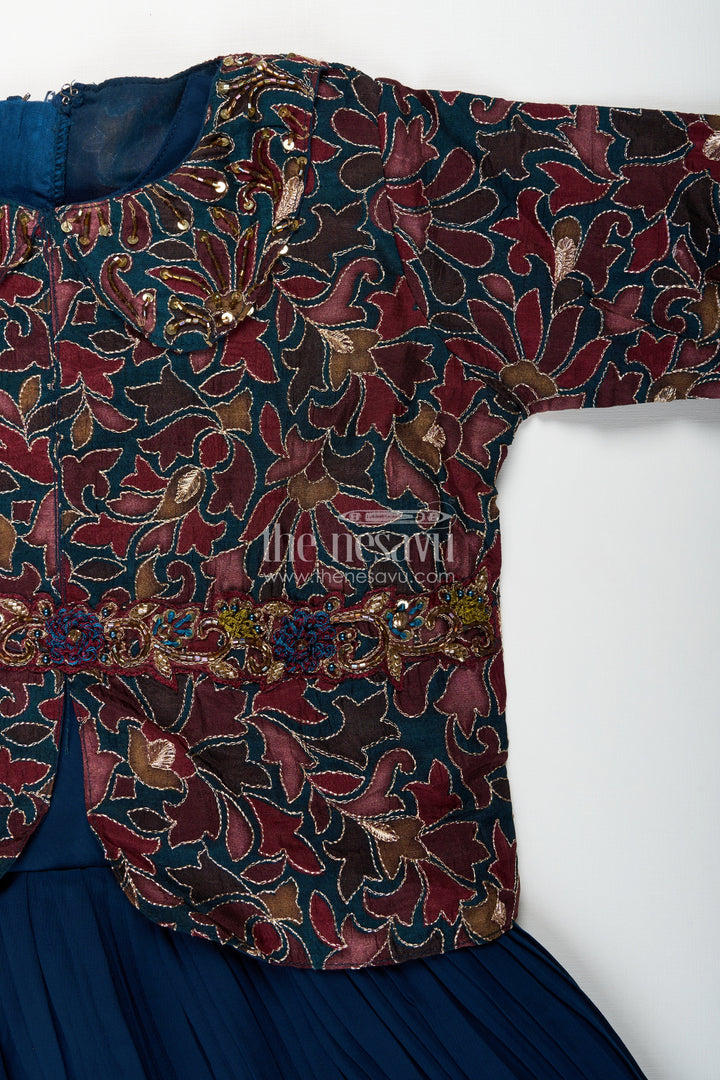 The Nesavu Girls Party Gown Girls georgette party gown with embroidered designer jacket Nesavu Nesavu girls georgette party gown embroidered jacket weddings festive occasions