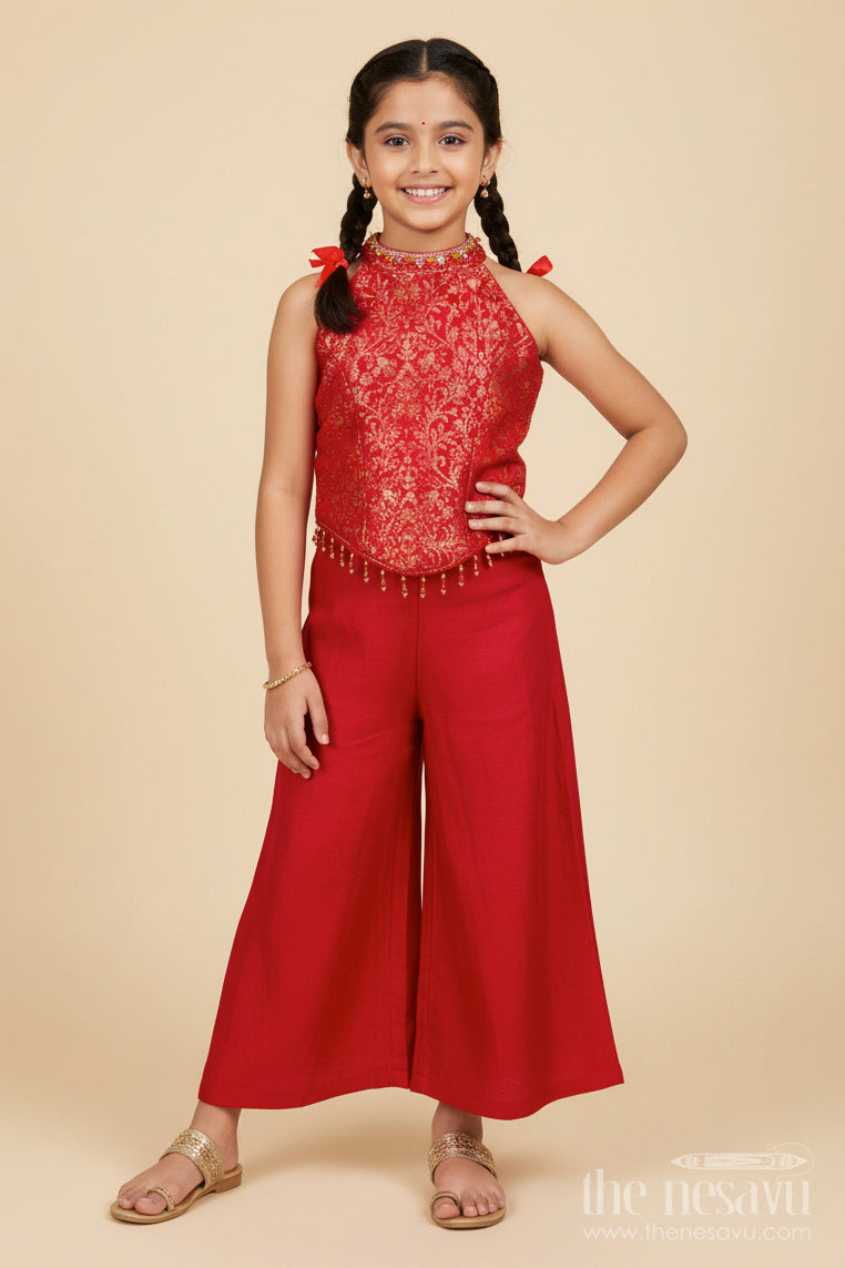 The Nesavu Girls Sharara / Plazo Set Girls Georgette Sharara Set for Parties and Ethnic Occasions Nesavu 16 (1Y) / Red GPS898A-16 Nesavu girls embroidered georgette sharara set weddings parties ethnic occasions