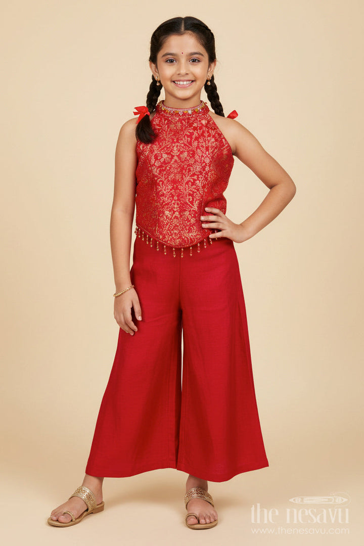 The Nesavu Girls Sharara / Plazo Set Girls Georgette Sharara Set for Parties and Ethnic Occasions Nesavu 16 (1Y) / Red GPS898A-16 Nesavu girls embroidered georgette sharara set weddings parties ethnic occasions