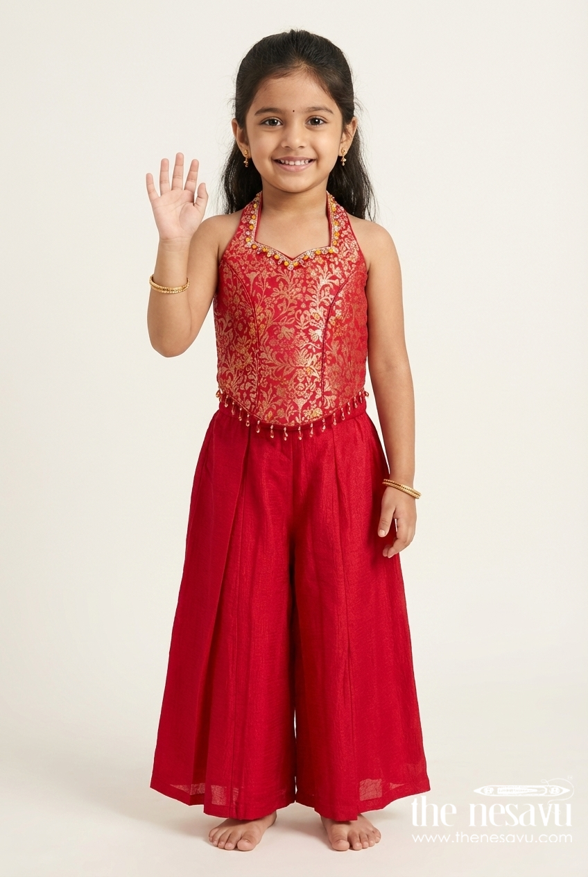 The Nesavu Girls Sharara / Plazo Set Girls Georgette Sharara Set for Parties and Ethnic Occasions Nesavu 16 (1Y) / Red GPS898A-16 Nesavu girls embroidered georgette sharara set weddings parties ethnic occasions