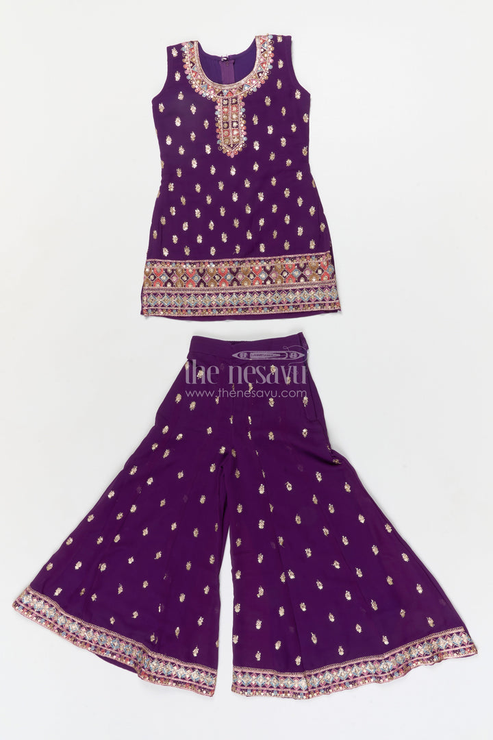 The Nesavu Girls Sharara / Plazo Set Girls Georgette Sharara Set for Wedding Receptions and Ethnic Parties Nesavu 24 (5Y) / Purple / Georgette GPS944B-24 Nesavu girls georgette sharara set with sequins for festive parties and wedding receptions