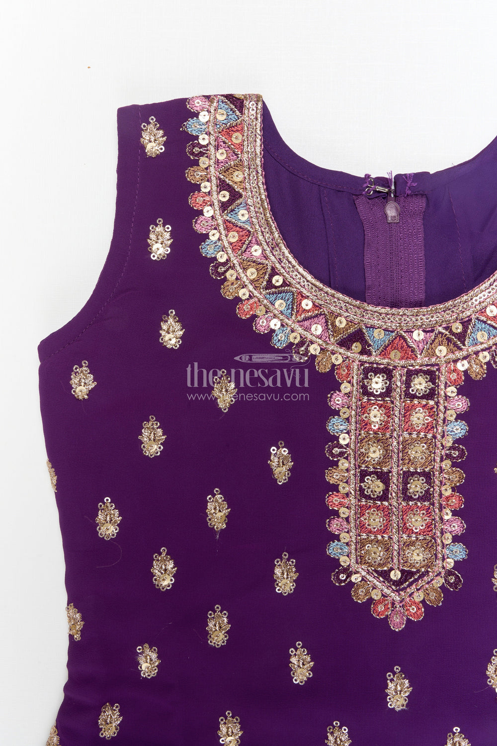 The Nesavu Girls Sharara / Plazo Set Girls Georgette Sharara Set for Wedding Receptions and Ethnic Parties Nesavu Nesavu girls georgette sharara set with sequins for festive parties and wedding receptions