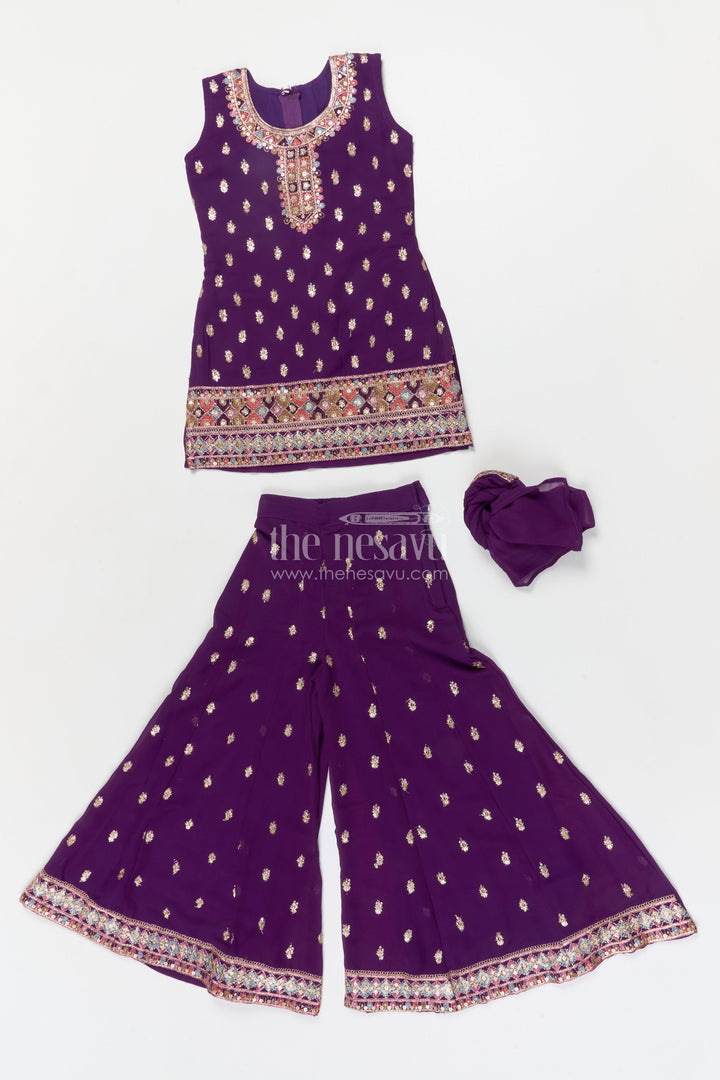 The Nesavu Girls Sharara / Plazo Set Girls Georgette Sharara Set for Wedding Receptions and Ethnic Parties Nesavu Nesavu girls georgette sharara set with sequins for festive parties and wedding receptions