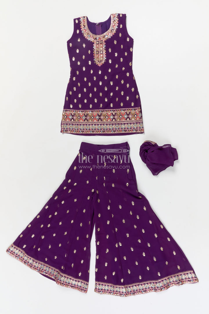 The Nesavu Girls Sharara / Plazo Set Girls Georgette Sharara Set for Wedding Receptions and Ethnic Parties Nesavu Nesavu girls georgette sharara set with sequins for festive parties and wedding receptions