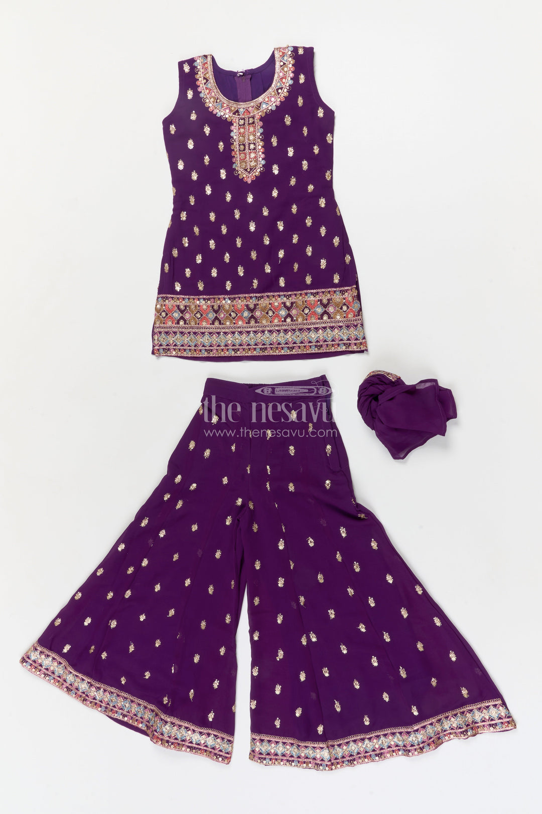 The Nesavu Girls Sharara / Plazo Set Girls Georgette Sharara Set for Wedding Receptions and Ethnic Parties Nesavu Nesavu girls georgette sharara set with sequins for festive parties and wedding receptions