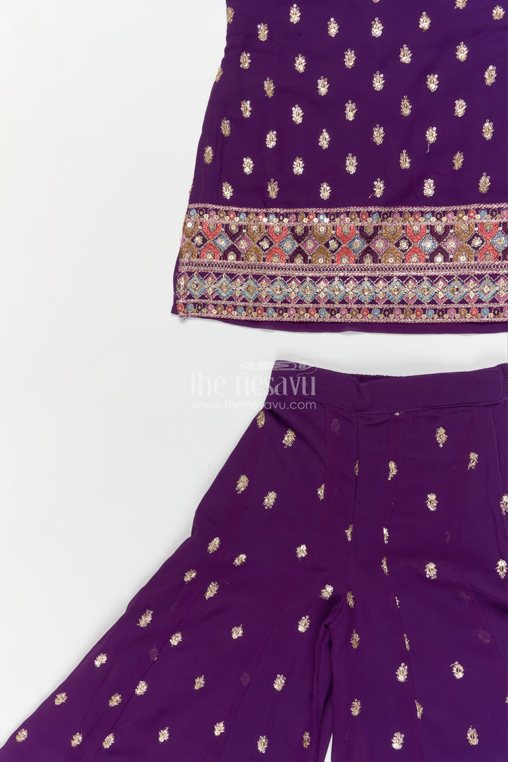 The Nesavu Girls Sharara / Plazo Set Girls Georgette Sharara Set for Wedding Receptions and Ethnic Parties Nesavu Nesavu girls georgette sharara set with sequins for festive parties and wedding receptions