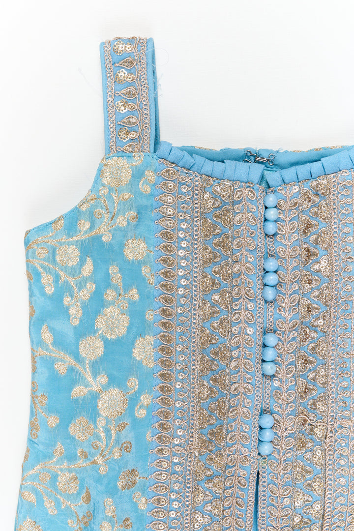 The Nesavu Girls Sharara / Plazo Set Girls Georgette Sharara Set with Embroidered Yoke for Family Functions Nesavu Nesavu girls sharara set with embroidered sleeveless yoke and dupatta – perfect for mehendi and school ethnic days