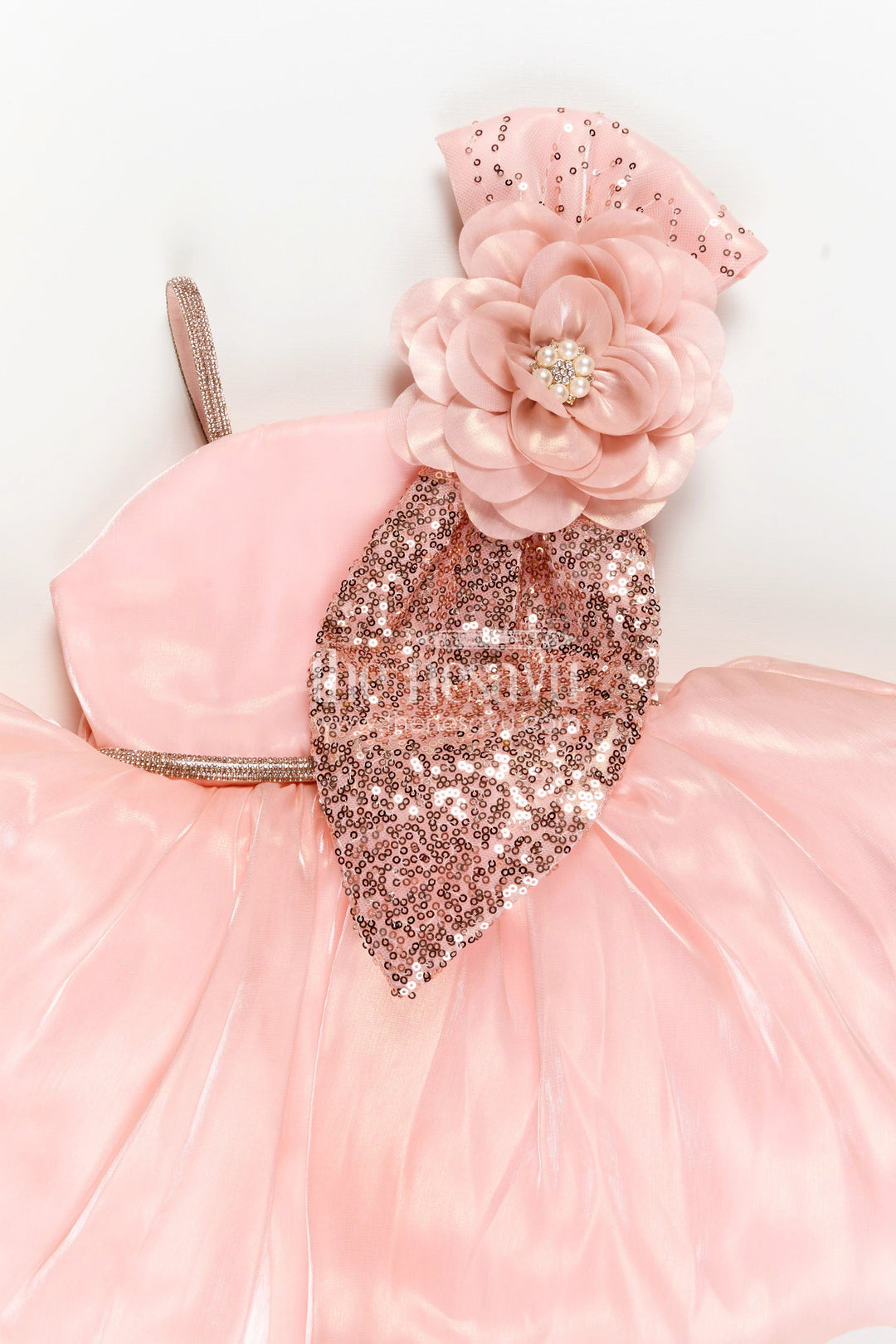 The Nesavu Girls Fancy Party Frock Girls Glaze Organza latest frock model in Peach with Sequin Embellishment and 3D Floral Design Nesavu Nesavu Peach Glaze Organza Frock Sequin 3D Floral Detail latest frock model Girls
