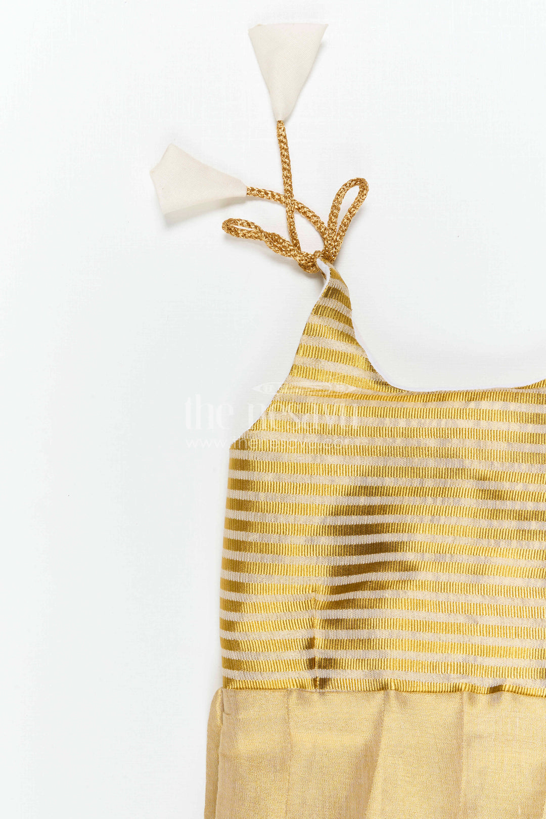The Nesavu Tie-up Frock Girls Gold Tie up Frock for Festive Family Occasions Nesavu Nesavu Girls Gold Tissue Silk Tie Up Frock For Festive Birthdays And Family Events
