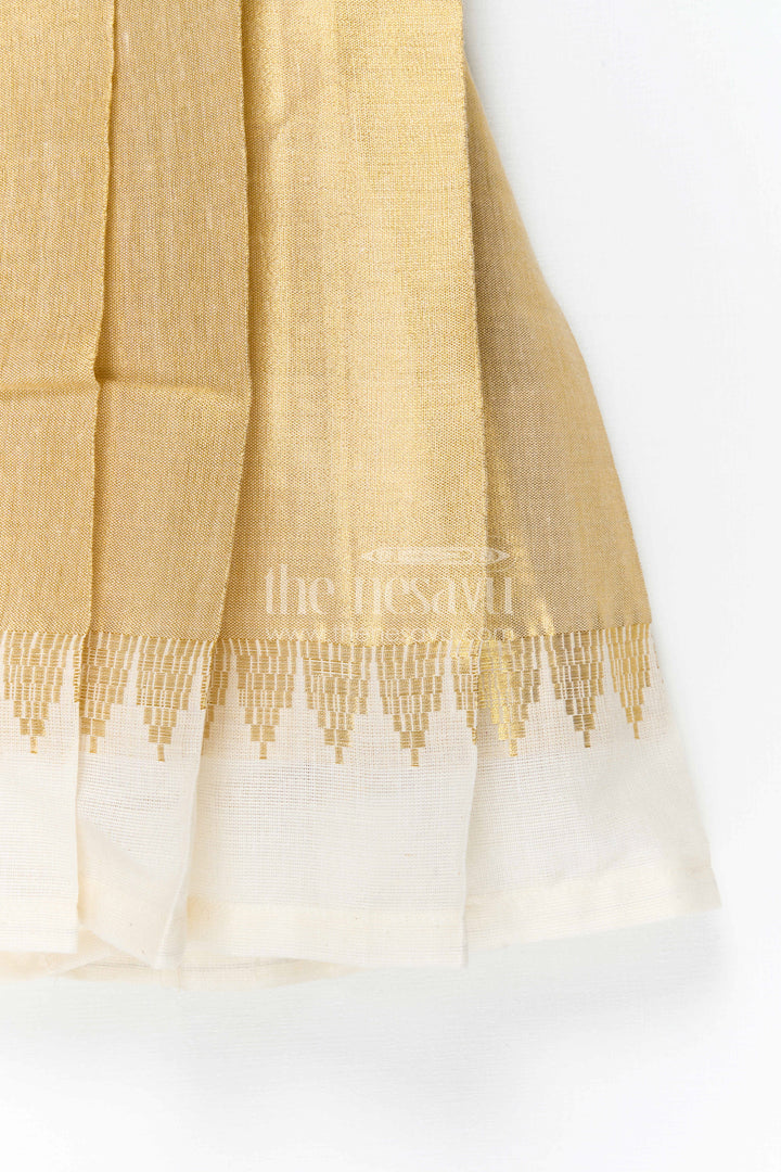 The Nesavu Tie-up Frock Girls Gold Tie up Frock for Festive Family Occasions Nesavu Nesavu Girls Gold Tissue Silk Tie Up Frock For Festive Birthdays And Family Events