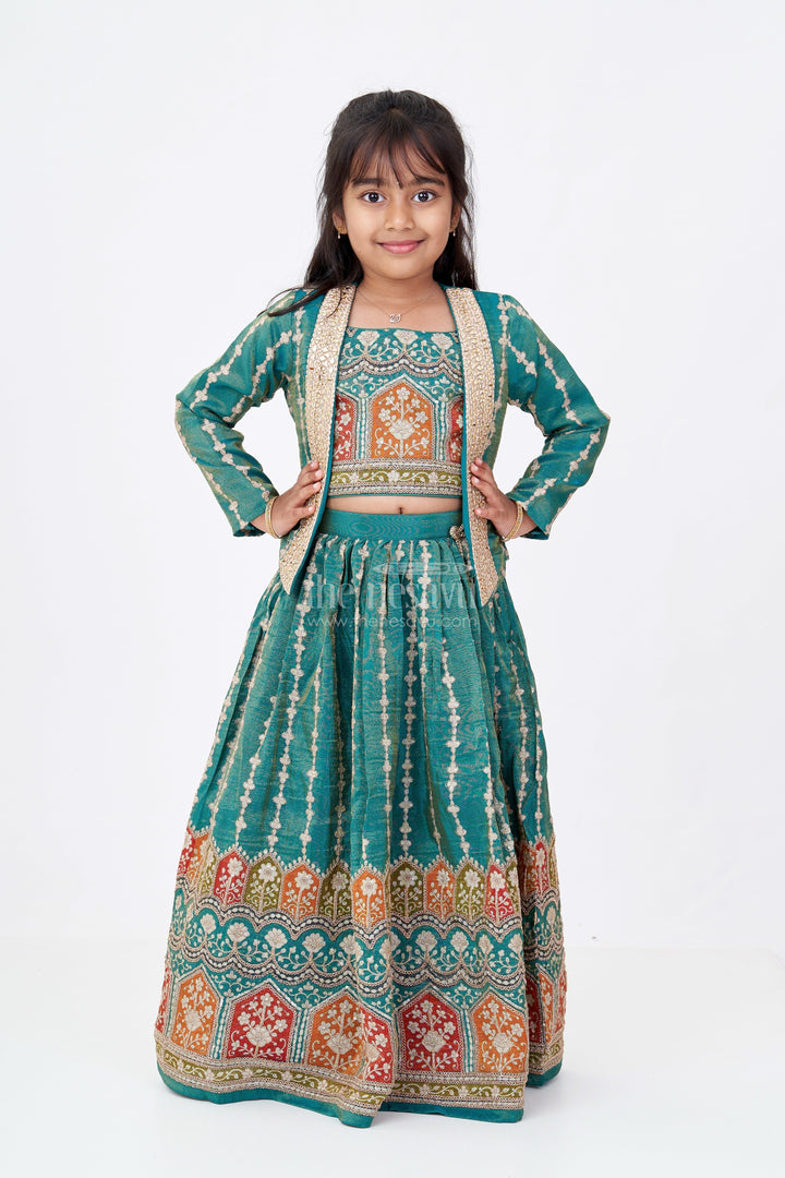 The Nesavu Girls Lehenga Choli Girls Green 10 Sal Ki Bacchi Ka Lehenga with Viscose Tissue Silk and Designer Embroidery Nesavu 22 (4Y) / Green GL613B-22 Nesavu Girls Green Lehenga Choli 10 Year Old Tissue Silk Jacket Designer Embroidery