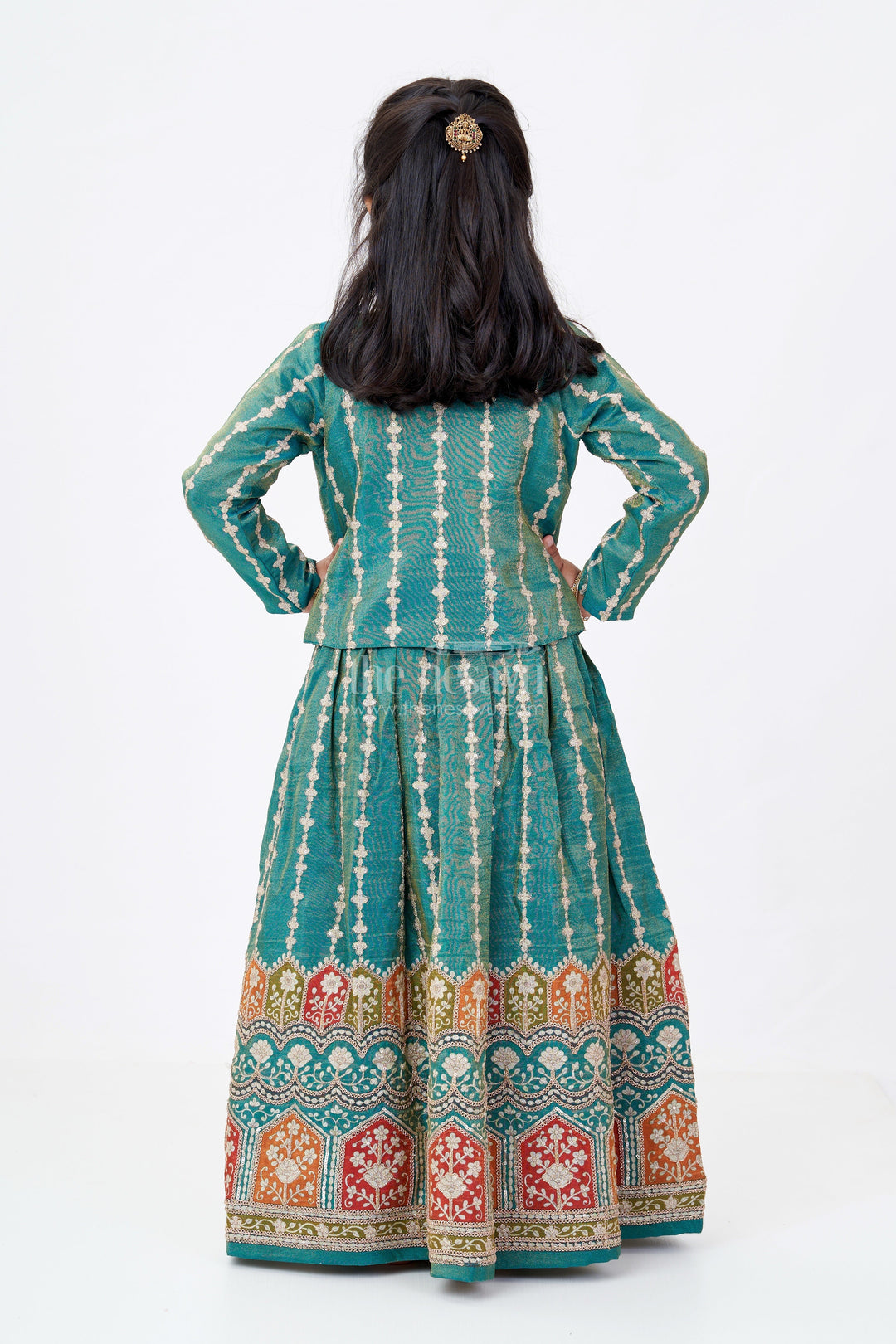 The Nesavu Girls Lehenga Choli Girls Green 10 Sal Ki Bacchi Ka Lehenga with Viscose Tissue Silk and Designer Embroidery Nesavu Nesavu Girls Green Lehenga Choli 10 Year Old Tissue Silk Jacket Designer Embroidery