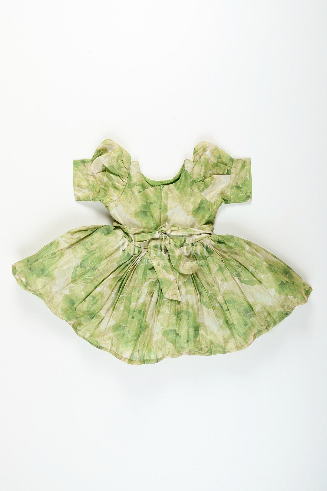 The Nesavu Girls Fancy Frock Girls green floral digital print fancy frock Nesavu Nesavu girls green floral digital print viscose silk frock puff sleeve fancy dress