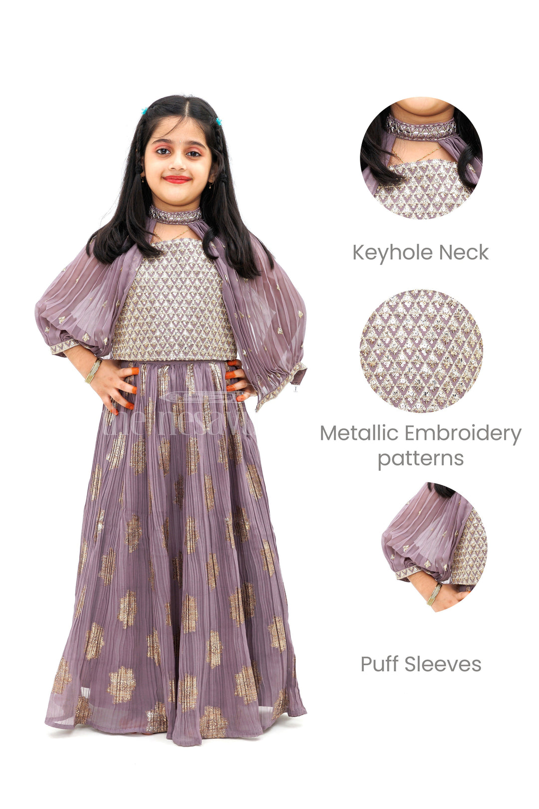 The Nesavu Girls Lehenga Choli Girls Green Floral Modal Silk Sharara Set with Mirror Work Nesavu Vibrant Green Floral Modal Silk Sharara Set for Girls with Mirror Work