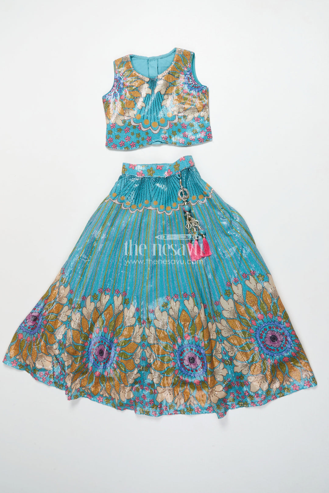 The Nesavu Girls Lehenga Choli Girls Green Lehenga Choli with Sequin Embroidery for Festive and Wedding Wear Nesavu Nesavu girls green lehenga choli georgette sequin embroidery  ideal weddings festivals