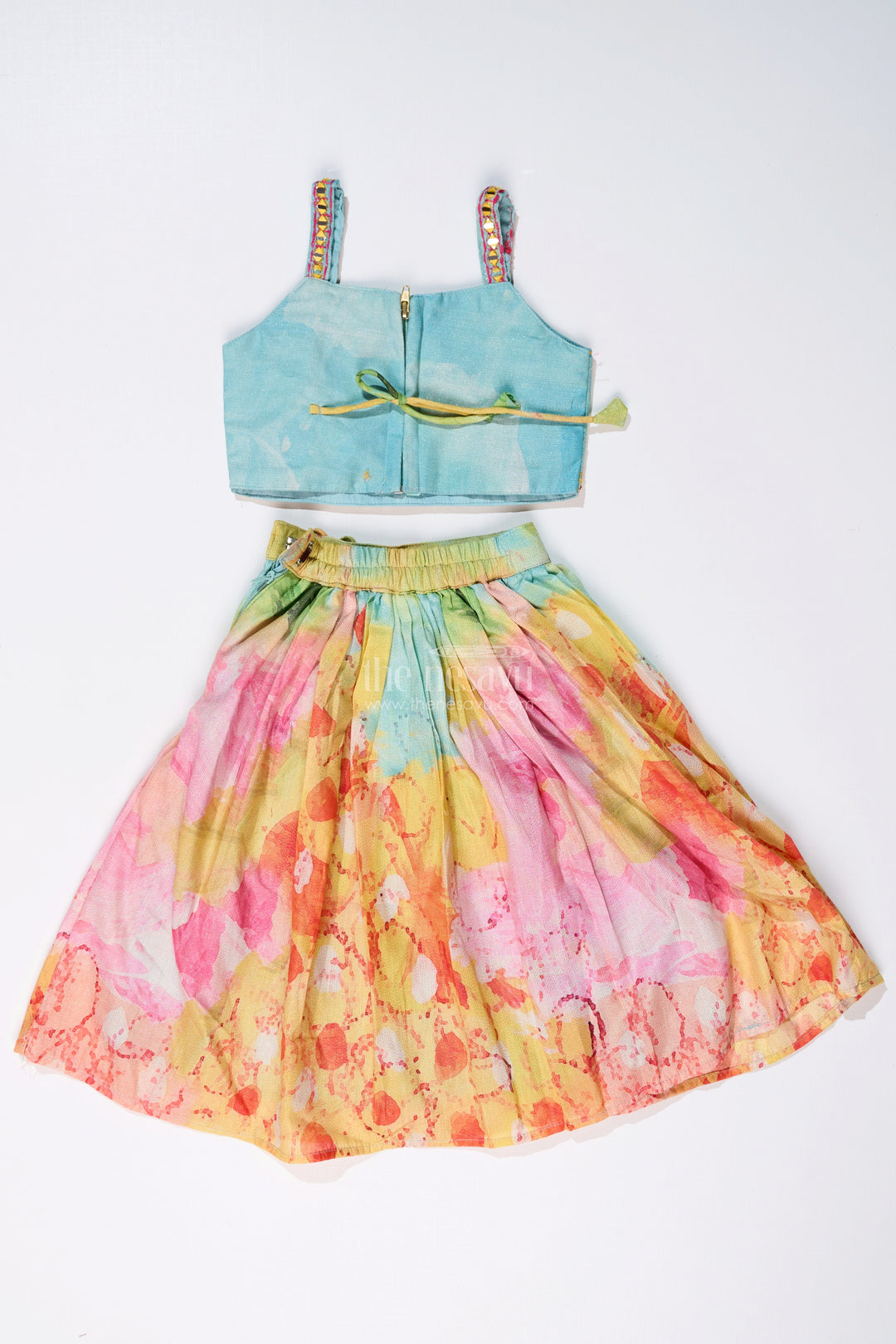 The Nesavu Girls Lehenga Choli Girls Green Lehenga for Reception with Shimmer Embroidery and Digital Printed Flair Nesavu Nesavu Girls Green Lehenga Reception Mirror Work Embroidery Digital Print