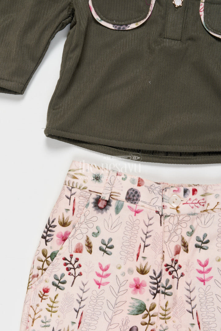 The Nesavu Girls Co-Ord Sets Girls Green Top with Printed Pants – Trendy Cotton Co-ord Set Nesavu Nesavu girls cotton co-ord set with green top and printed pants