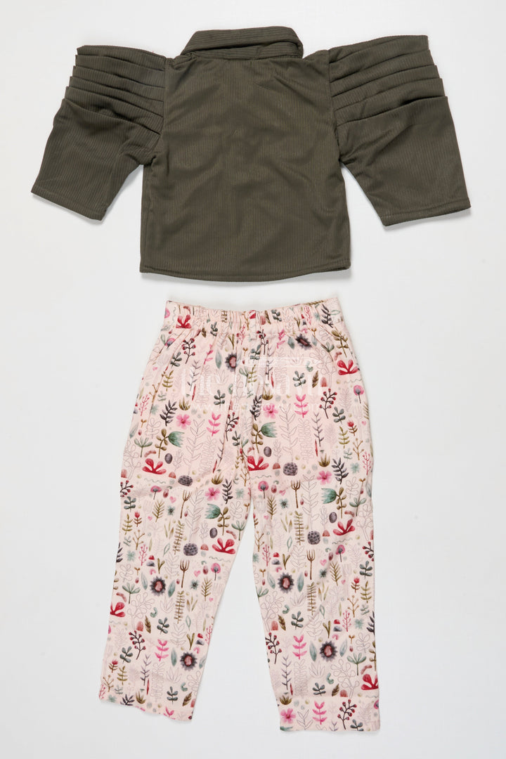 The Nesavu Girls Co-Ord Sets Girls Green Top with Printed Pants – Trendy Cotton Co-ord Set Nesavu Nesavu girls cotton co-ord set with green top and printed pants