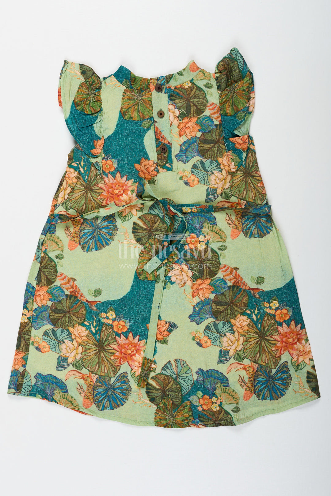 The Nesavu Girls Chanderi Frock Girls Green Viscose Silk Frock with Vibrant Floral Print Perfect for Party Dress Design for Toddlers and Kids Nesavu Nesavu Girls Green Viscose Silk Frock Colorful Floral Print Party Dress Design Perfect Special Occasions