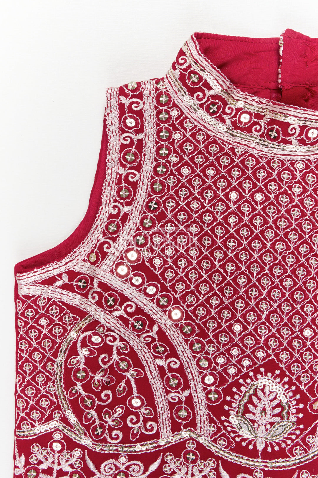 The Nesavu Girls Ethnic Lehenga Girls High-neck Lehenga Choli Set with Mirror Work for Parties and Receptions Nesavu Nesavu girls embroidered georgette lehenga set with high-neck blouse and mirror work for festive receptions