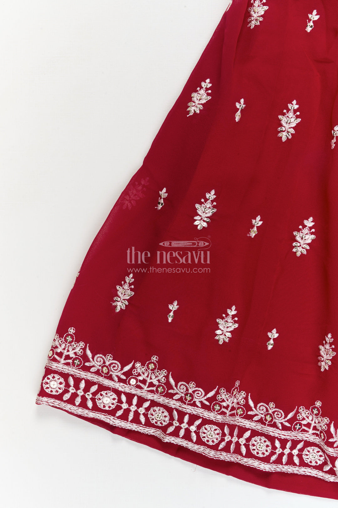 The Nesavu Girls Ethnic Lehenga Girls High-neck Lehenga Choli Set with Mirror Work for Parties and Receptions Nesavu Nesavu girls embroidered georgette lehenga set with high-neck blouse and mirror work for festive receptions