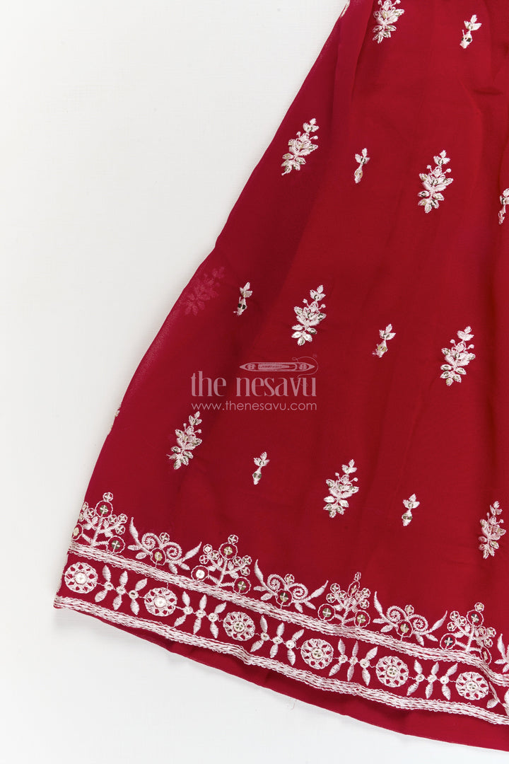 The Nesavu Girls Ethnic Lehenga Girls High-neck Lehenga Choli Set with Mirror Work for Parties and Receptions Nesavu Nesavu girls embroidered georgette lehenga set with high-neck blouse and mirror work for festive receptions