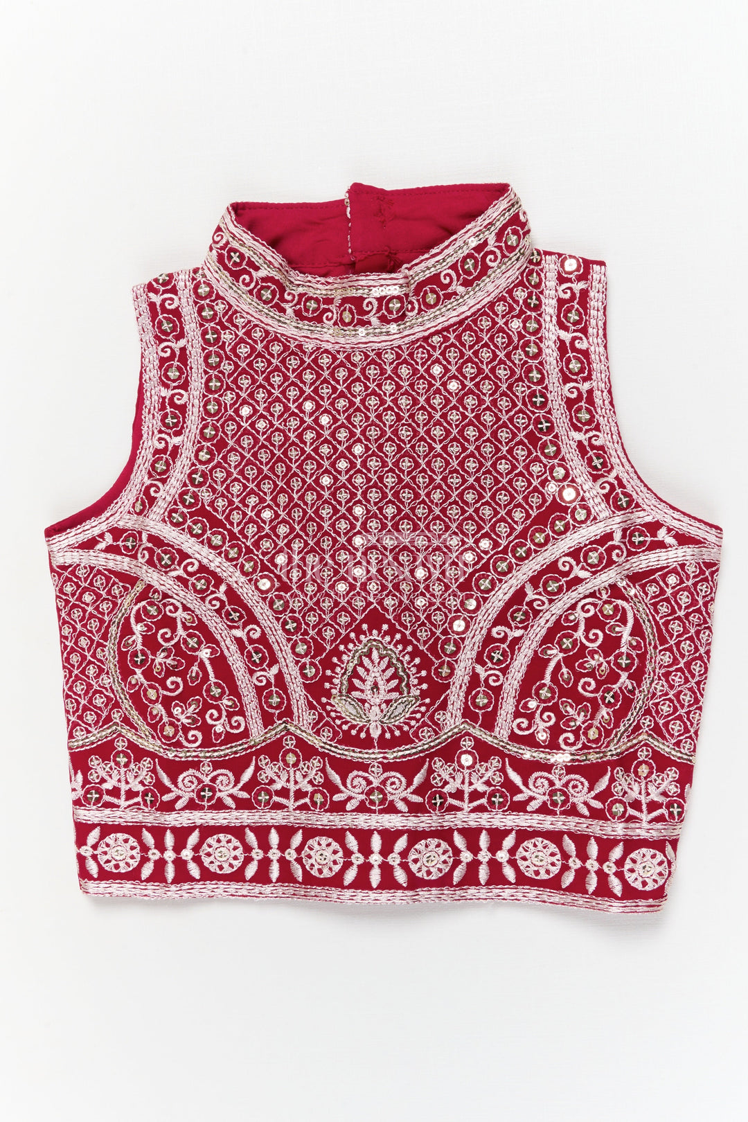 The Nesavu Girls Ethnic Lehenga Girls High-neck Lehenga Choli Set with Mirror Work for Parties and Receptions Nesavu Nesavu girls embroidered georgette lehenga set with high-neck blouse and mirror work for festive receptions