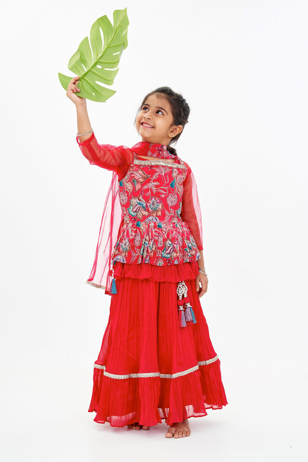 The Nesavu Girls Lehenga Choli Girls Indo Western Lehenga Designs with Embroidered Peplum Top and Flared Skirt Nesavu 16 (1Y) / Pink GL575A-16 Nesavu Girls Indo Western Lehenga Peplum Top Embroidered Flared Skirt
